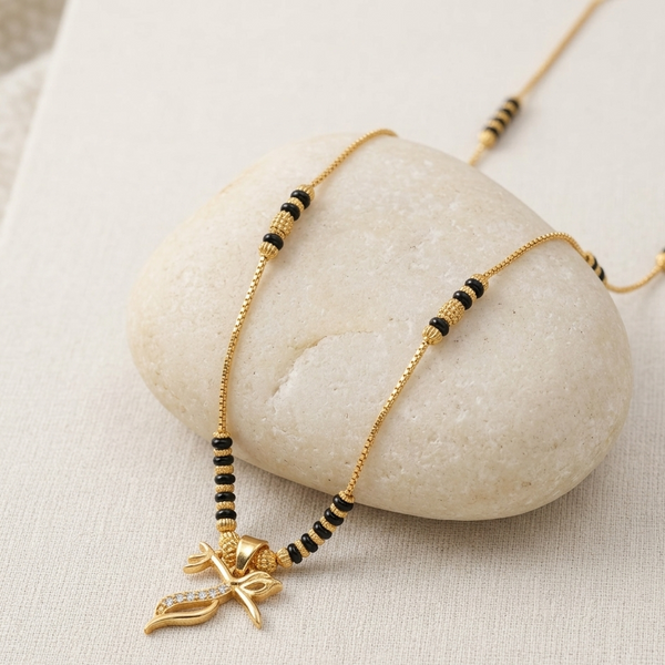 Gold Plated Mangalsutra for Women | Stylish CZ Diamond Studded Tanmaniya Necklace | Modern Daily Wear Black Bead Chain