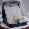 Gold-Plated Jewellery Set for Women – Elegant Geometric Sunburst Pendant Necklace and Matching Stud Earrings with Ruby Pink Stones and Clear Crystal Accents