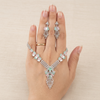 Elegant Silver-Plated Choker Necklace and Earrings Set with Mint Green & Blush Pink Baguette Crystals – Fancy Bridal & Party Wear Jewellery for Women and Girls