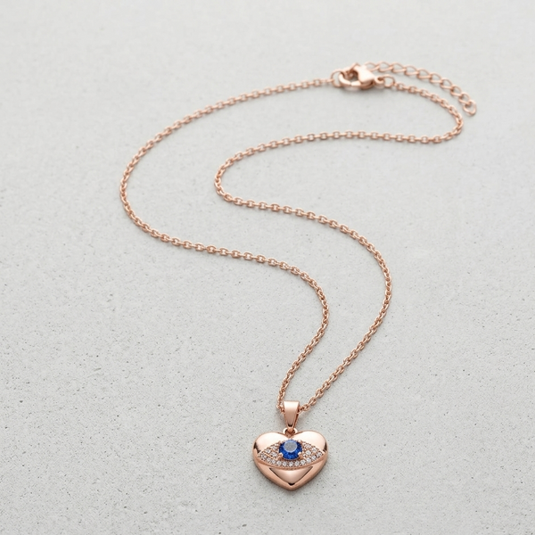 Rose Gold Plated Heart Locket Necklace for Women, Evil Eye Pendant with Sparkling Zircon Stones, Elegant Fashion Jewellery Gift for Girls