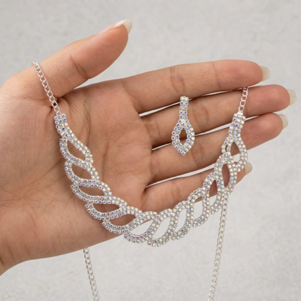 Sparkling Rhinestone Necklace and Earrings Set for Women - Silver-Tone Crystal Choker with Matching Drop Earrings - Elegant Bridal & Evening Jewellery Set for Weddings, Prom, and Parties