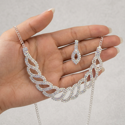 Sparkling Rhinestone Necklace and Earrings Set for Women - Silver-Tone Crystal Choker with Matching Drop Earrings - Elegant Bridal & Evening Jewellery Set for Weddings, Prom, and Parties