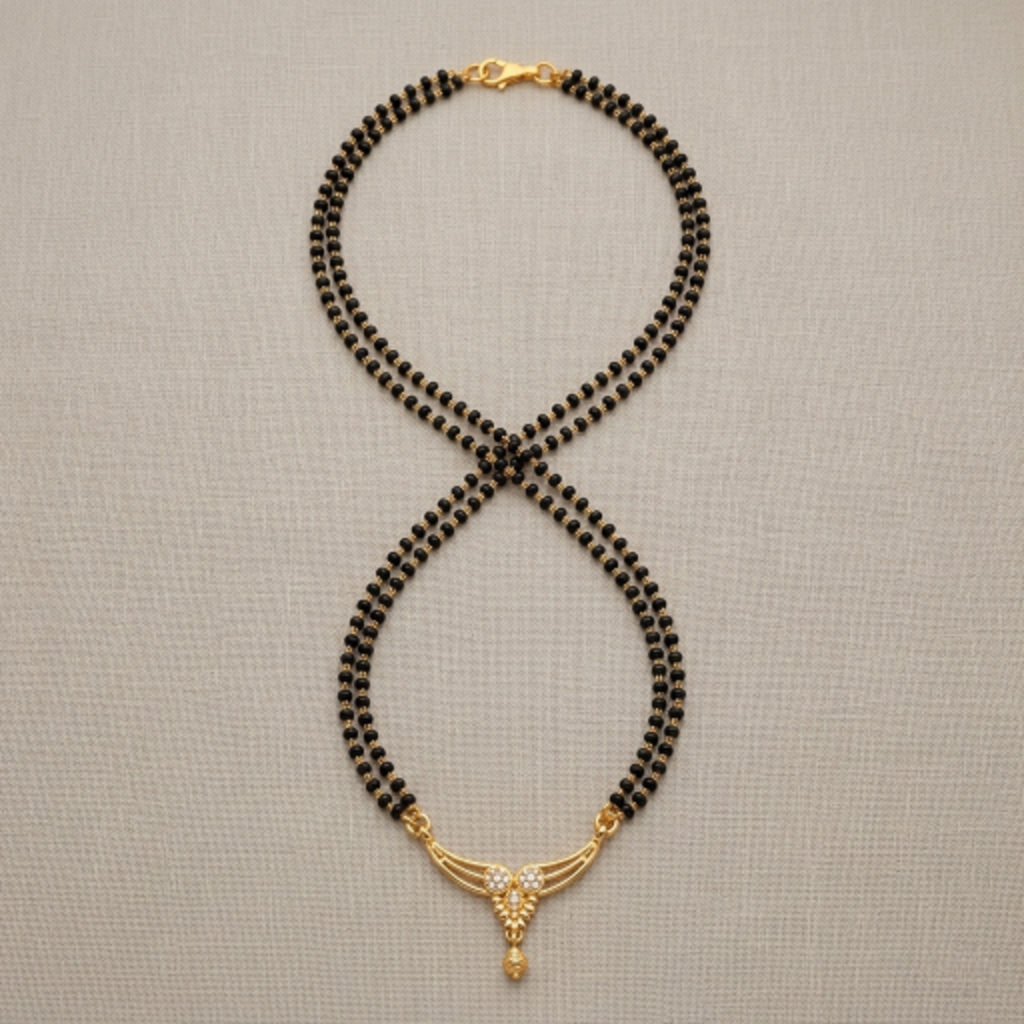 Gold Plated Double Layered Mangalsutra for Women | Traditional Black Seed Beads Chain with CZ Studded Floral Pendant | Ethnic Wedding & Daily Wear Jewellery