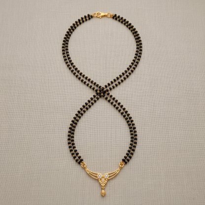 Gold Plated Double Layered Mangalsutra for Women | Traditional Black Seed Beads Chain with CZ Studded Floral Pendant | Ethnic Wedding & Daily Wear Jewellery