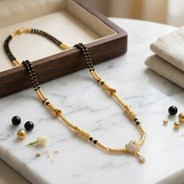 Elite Gold-Plated Double Layer Mangalsutra with American Diamond Crescent Pendant for Women | Traditional Daily Wear Tanmaniya