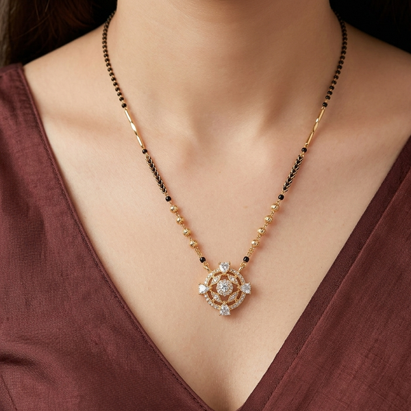 Gold Plated CZ Stone Traditional Mangalsutra for Women | Stylish New Design Black Bead Tanmaniya Necklace | Ethnic Jewellery for Daily Wear