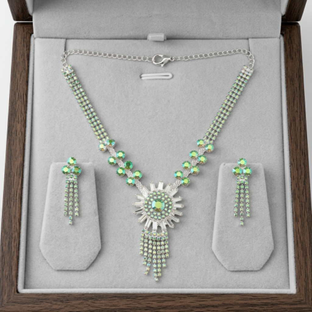 Women’s Aurora Borealis Crystal Bridal Jewellery Set - Silver-Tone Rhinestone Fringe Statement Necklace and Dangle Drop Earrings for Weddings, Prom, and Formal Galas