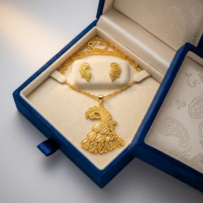 Exquisite Gold-Plated Peacock Pendant Necklace and Earrings Set for Women - Traditional Ethnic Indian Jewellery for Weddings, Festivals, and Special Occasions