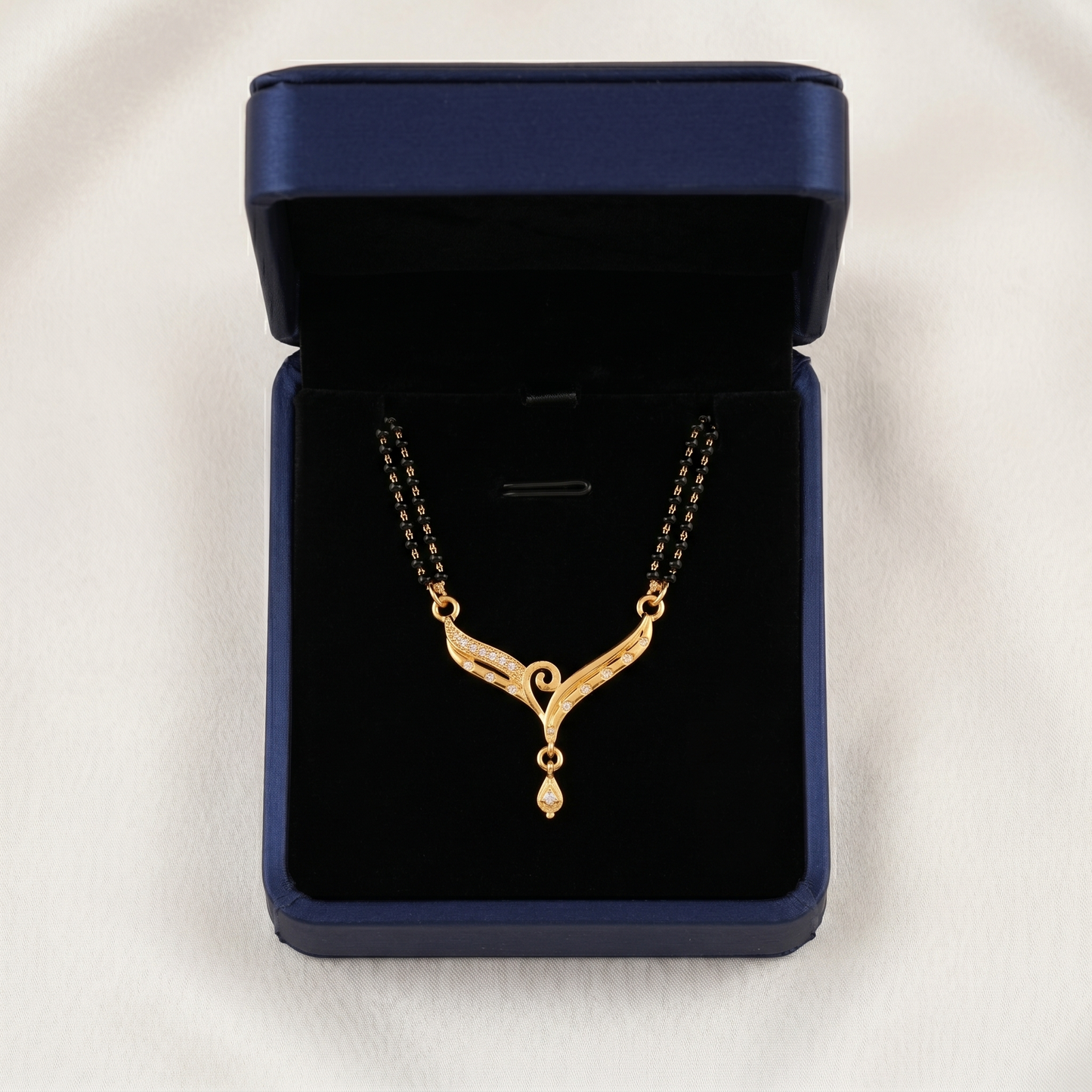 Gold Plated Double Layer Mangalsutra for Women with CZ Accents | Two Line Black Bead Chain Necklace for Daily Wear or Wedding Gift | Traditionally Designed Pendant