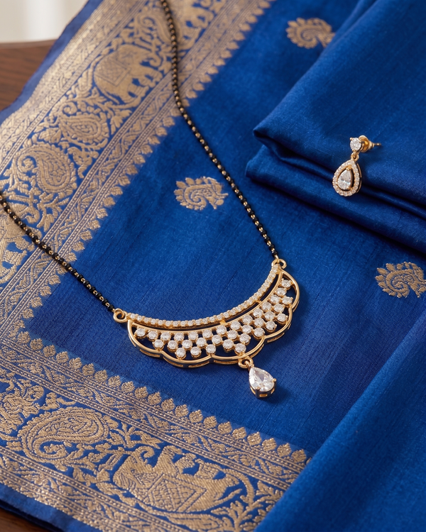 Gold-Plated CZ Crescent Mangalsutra (18K Gold Plated)