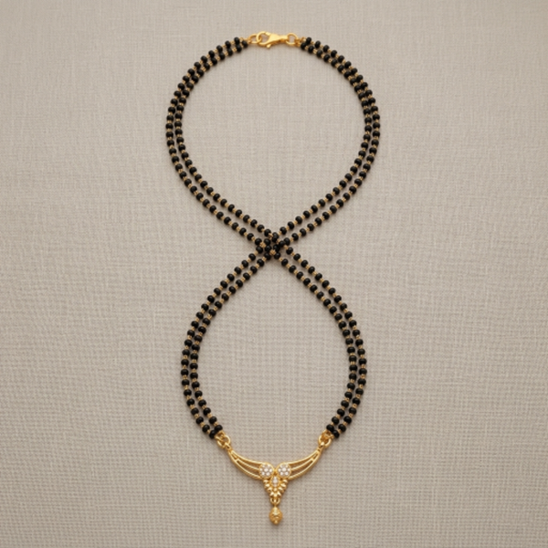 Gold Plated Double Layered Mangalsutra for Women | Traditional Black Seed Beads Chain with CZ Studded Floral Pendant | Ethnic Wedding & Daily Wear Jewellery