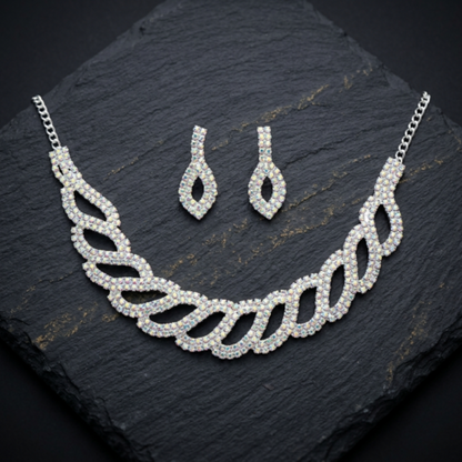 Sparkling Rhinestone Necklace and Earrings Set for Women - Silver-Tone Crystal Choker with Matching Drop Earrings - Elegant Bridal & Evening Jewellery Set for Weddings, Prom, and Parties