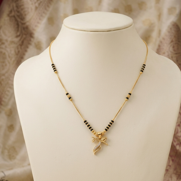 Gold Plated Mangalsutra for Women | Stylish CZ Diamond Studded Tanmaniya Necklace | Modern Daily Wear Black Bead Chain
