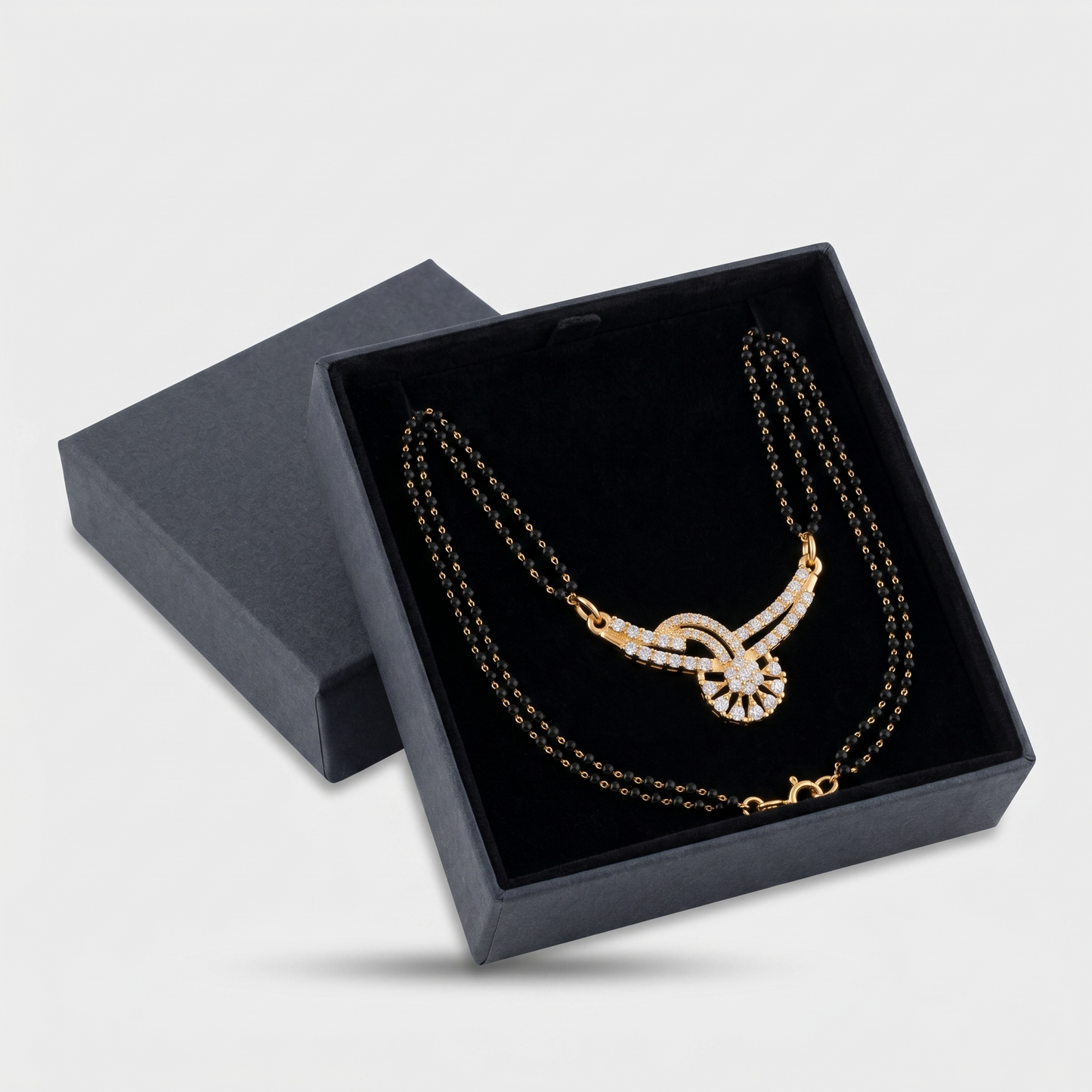 Gold-Plated Diamond-Studded Mangalsutra with Traditional Black Bead Chain for Women