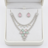 Elegant Floral Crystal Choker Necklace and Earring Set for Women | Silver-Plated Rhinestone Jewellery with Pink and Green Stones | Wedding, Party, and Bridal Wear Accessories