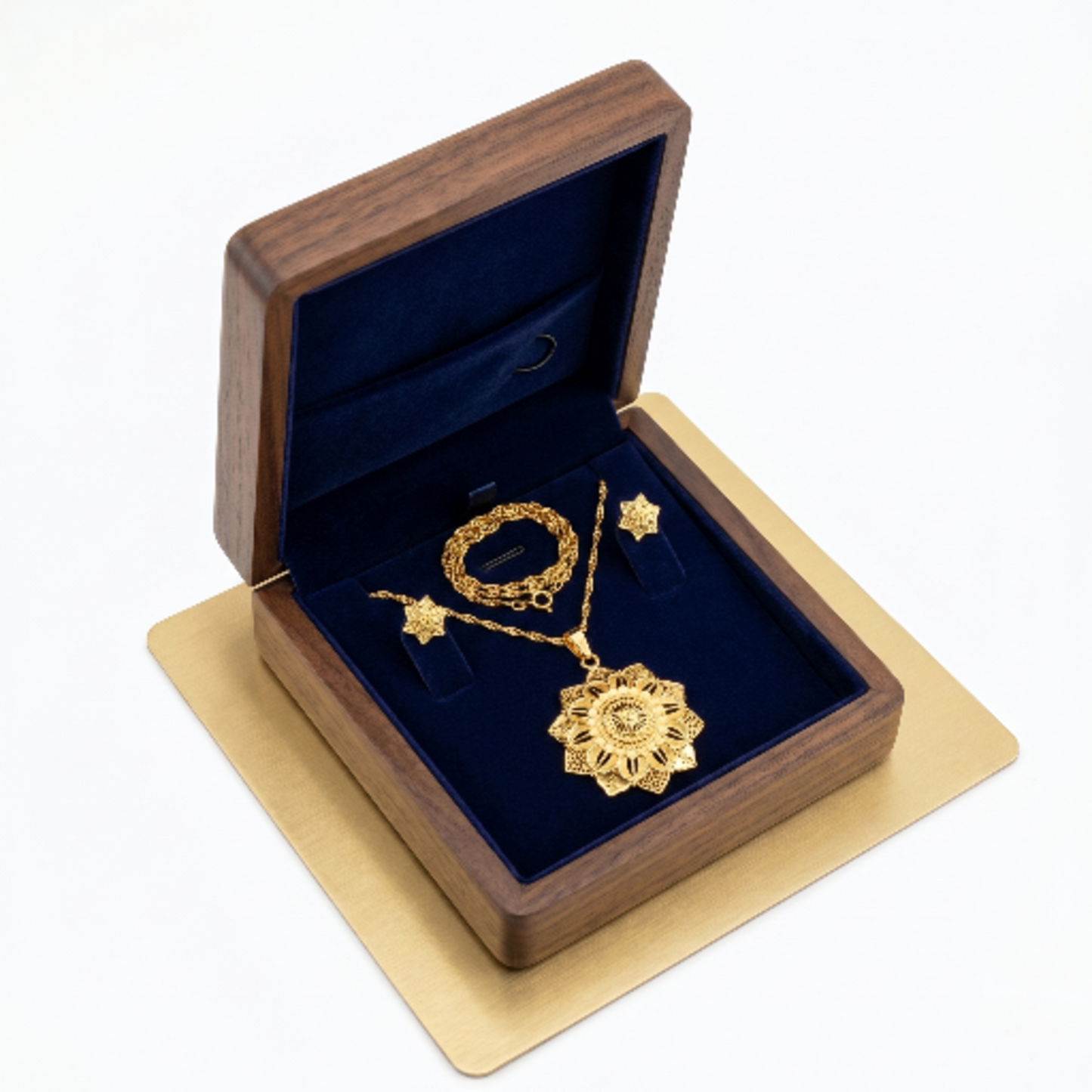 Elegant Gold-Plated Floral Pendant Necklace with Star-Shaped Stud Earrings - Traditional Jewellery Set for Women and Girls - Ethnic Sun Filigree Design for Weddings and Festivals