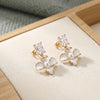 White Gold Plated Floral Pearl Stone Stud Earrings For Women