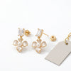White Gold Plated Floral Pearl Stone Stud Earrings For Women