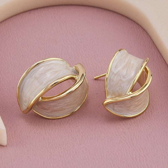 Rose Gold Pastel Pink White Enamel Half Hoop Earrings For Women