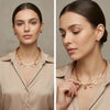 Gold Plated Clover Charm Necklace and Earrings Set for Women - Stainless Steel Dainty Herringbone Snake Chain with Crystal Floral Charms - Tarnish Resistant Fashion Jewellery Gift for Her