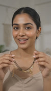 Gold Plated Double Line Mangalsutra Necklace for Women, Traditional Black Beaded Chain with CZ Diamond Pendant Indian Bridal Jewellery
