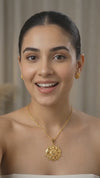 Elegant Gold-Plated Floral Pendant Necklace with Star-Shaped Stud Earrings - Traditional Jewellery Set for Women and Girls - Ethnic Sun Filigree Design for Weddings and Festivals