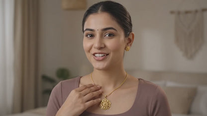 Elegant Gold-Plated Floral Pendant Necklace with Star-Shaped Stud Earrings - Traditional Jewellery Set for Women and Girls - Ethnic Sun Filigree Design for Weddings and Festivals