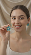 Green Gold Plated Floral Enamel Stud Earrings For Women