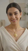 Gold-Plated Floral Pendant Necklace and Earring Set for Women, Traditional Ethnic Flower Design Jewellery Set with Twisted Chain, Gift Box Included