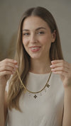 Gold Plated Clover Charm Necklace and Earrings Set for Women - Stainless Steel Dainty Herringbone Snake Chain with Crystal Floral Charms - Tarnish Resistant Fashion Jewellery Gift for Her