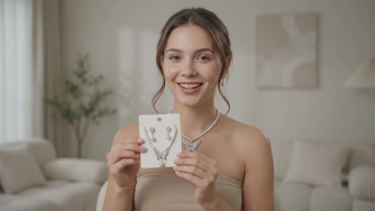Butterfly Jewellery Set for Women, Crystal Rhinestone Butterfly Necklace and Dangle Pearl Earrings, Silver Tone Bridal Jewellery Set, Fashion Accessories for Prom, Anniversary, or Birthday Gift
