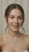 Butterfly Jewellery Set for Women, Crystal Rhinestone Butterfly Necklace and Dangle Pearl Earrings, Silver Tone Bridal Jewellery Set, Fashion Accessories for Prom, Anniversary, or Birthday Gift