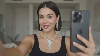 Women’s Aurora Borealis Crystal Bridal Jewellery Set - Silver-Tone Rhinestone Fringe Statement Necklace and Dangle Drop Earrings for Weddings, Prom, and Formal Galas