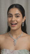 Elegant Silver-Plated Choker Necklace and Earrings Set with Mint Green & Blush Pink Baguette Crystals – Fancy Bridal & Party Wear Jewellery for Women and Girls