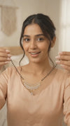 Traditional Gold Plated CZ Diamond Crescent Pendant Mangalsutra for Women | Single Line Black Beads Tanmaniya Necklace for Daily and Festive Wear