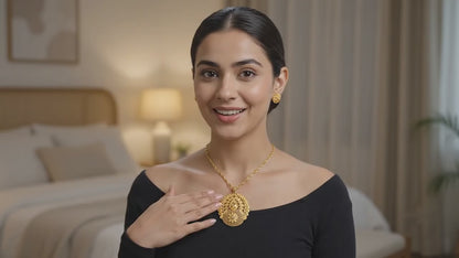 Gold-Plated Traditional Floral Filigree Pendant Necklace with Matching Stud Earrings for Women and Girls - Ethnic Jewellery Set for Wedding, Festivals, and Gifting