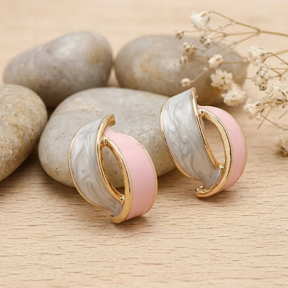 Rose Gold Pastel Pink White Enamel Half Hoop Earrings For Women