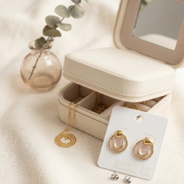 Pink Gold Plated Enamel Crescent Moon Stud Earrings For Women